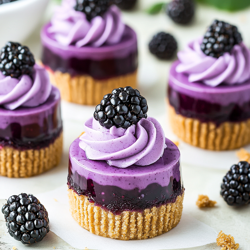 🍇 Mini Blackberry Lavender Cheesecakes – A Bite of Bliss!