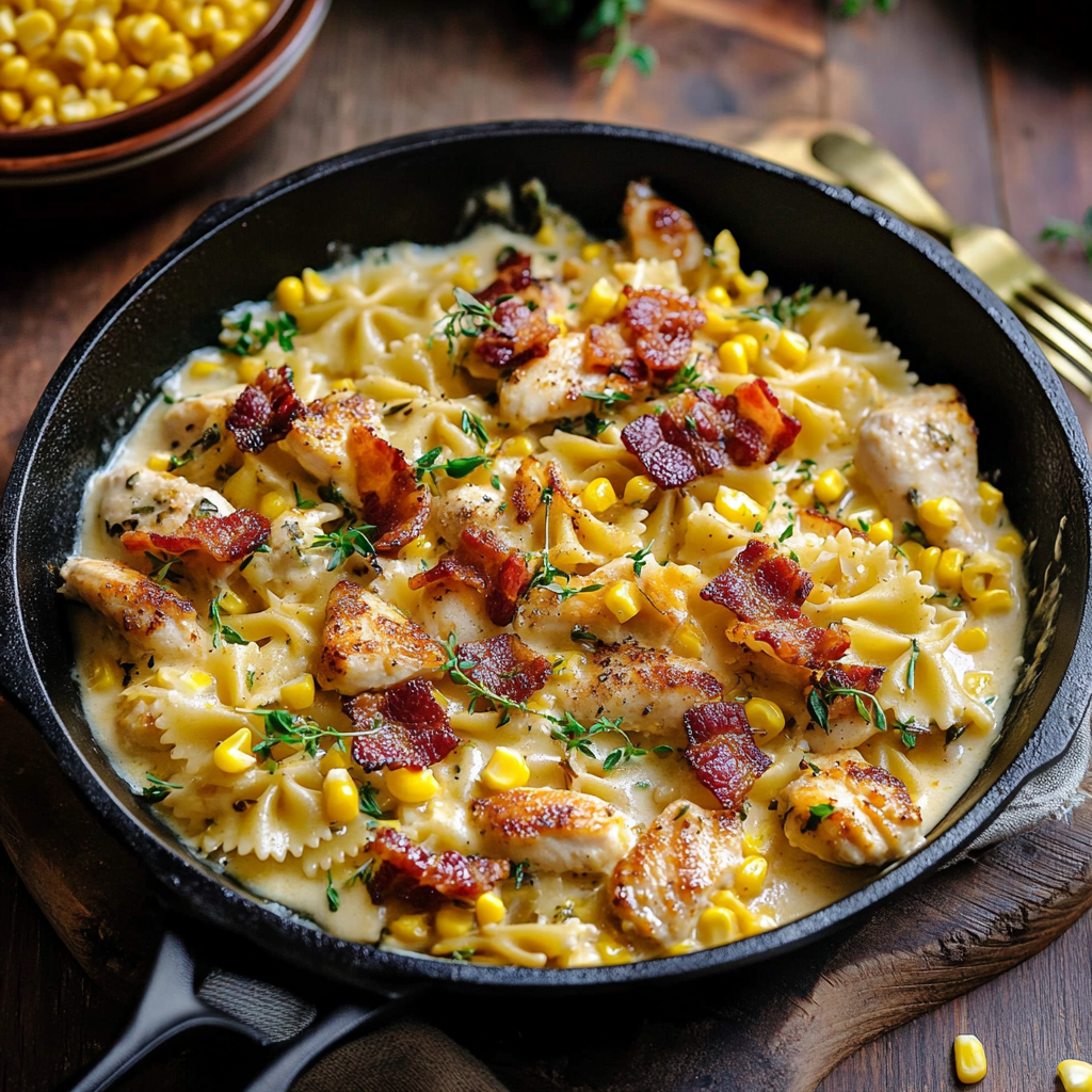 Creamy Chicken & Corn Pasta with Bacon