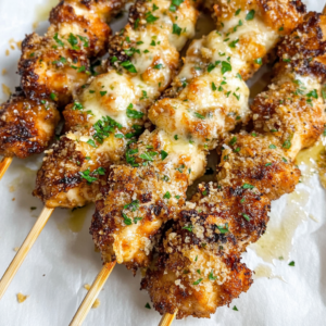 Crispy Garlic Parmesan Chicken Skewers