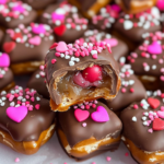 Easy Valentine’s Day Caramel Pretzel Bites