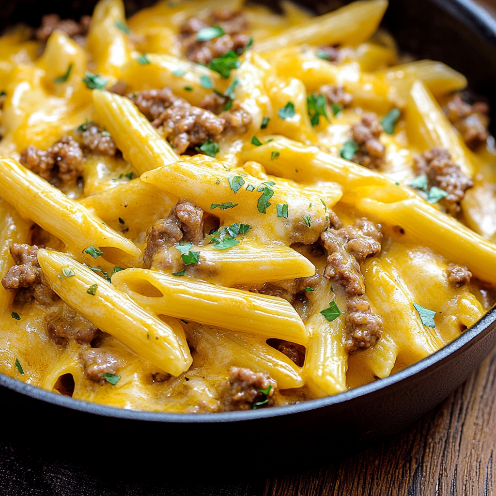 Cheesy Ground Beef Pasta Skillet