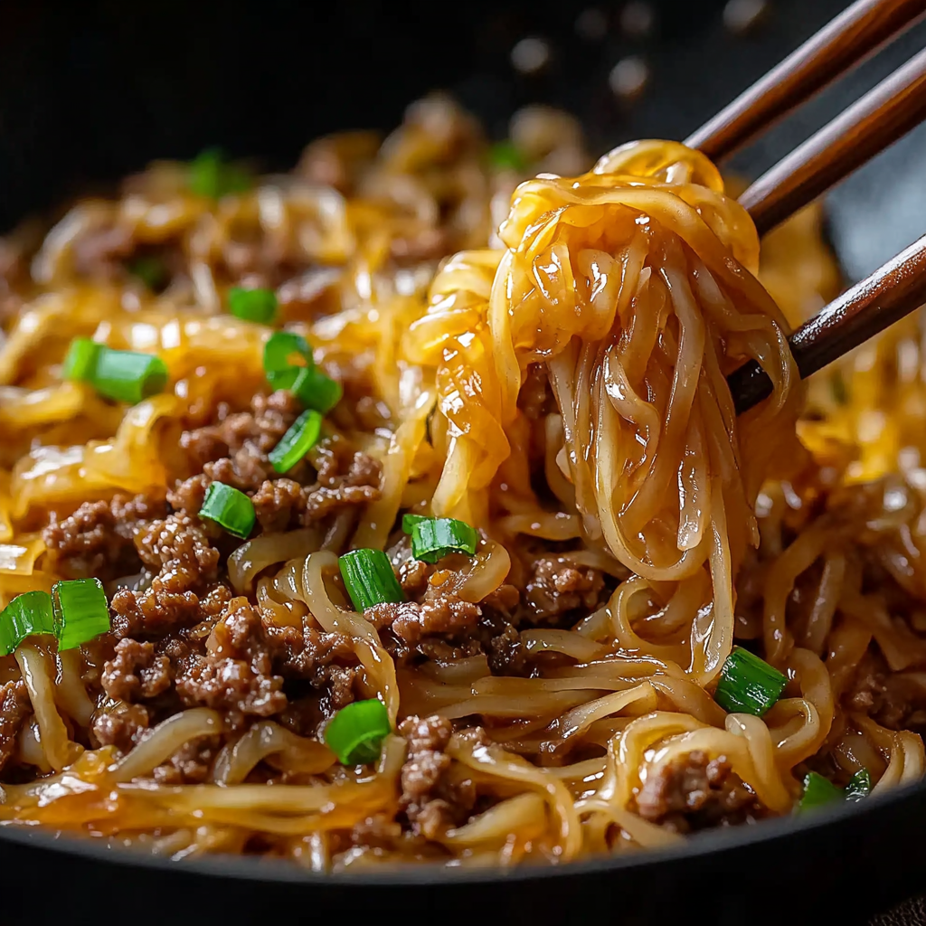 Mongolian Ground Beef Noodles: