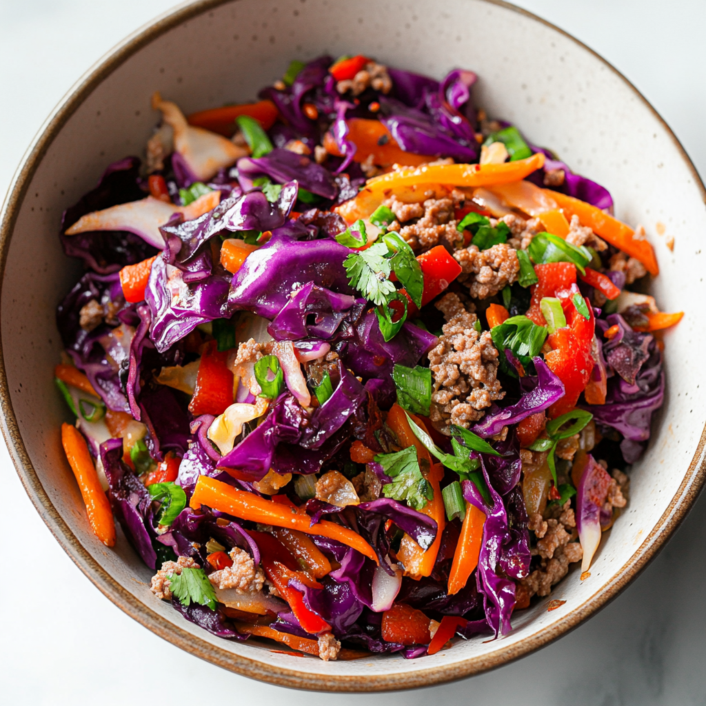 Healthy Ground Beef & Cabbage Stir-Fry