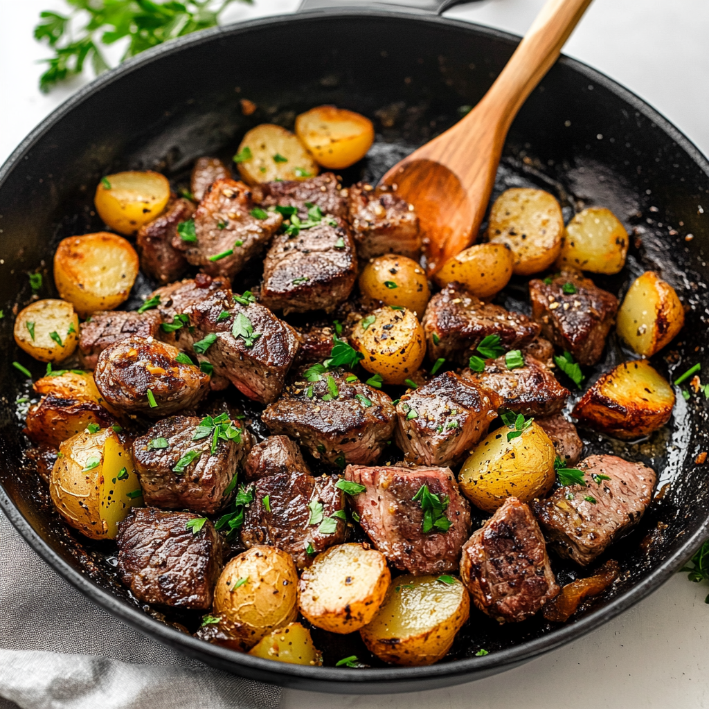 Garlic Butter Steak Bites & Potatoes