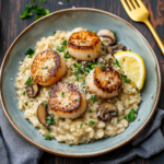 Lemon Butter Scallops Over Parmesan Risotto