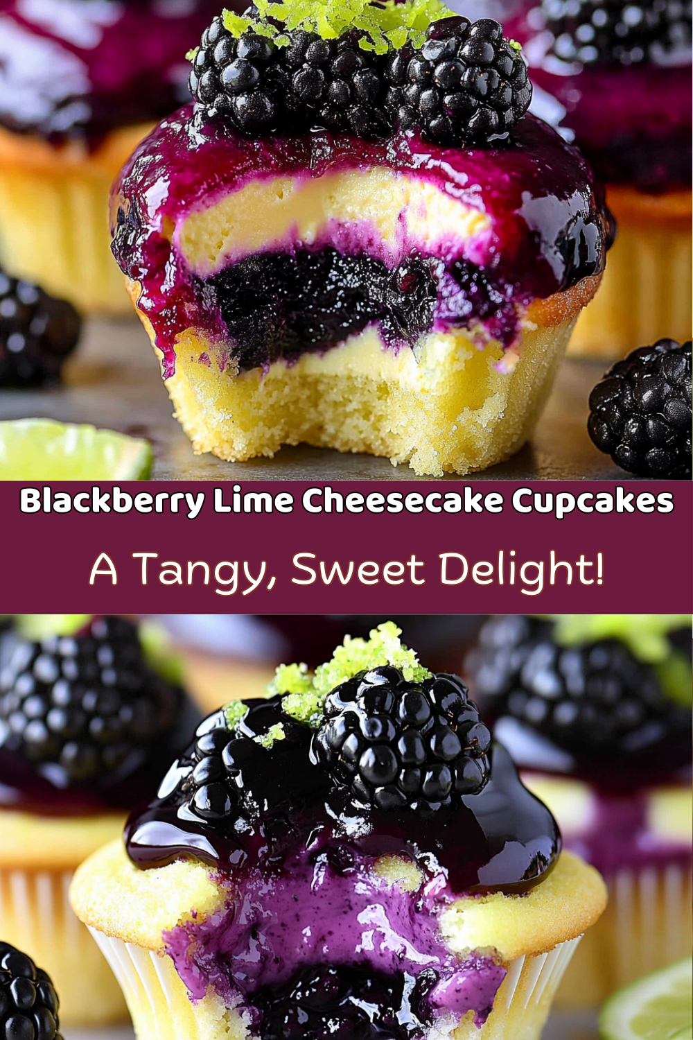 Blackberry Lime Cheesecake Cupcakes