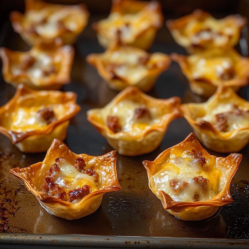 Baked Sausage & Cheese Mini Wontons