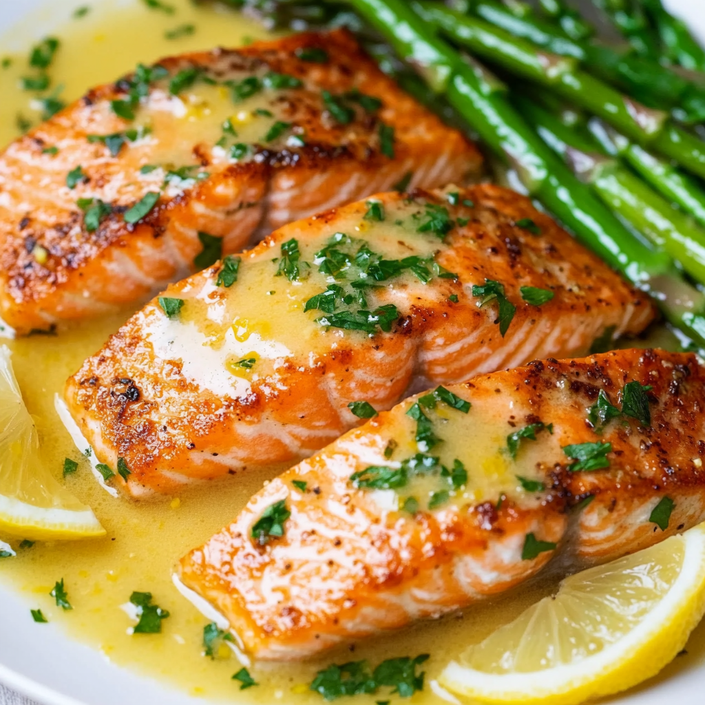 Salmon with Garlic Lemon Butter Sauce