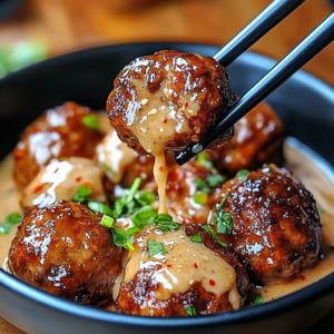 Korean BBQ Meatballs with Spicy Mayo Dip