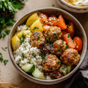 Mediterranean Bowl with Turkey Meatballs