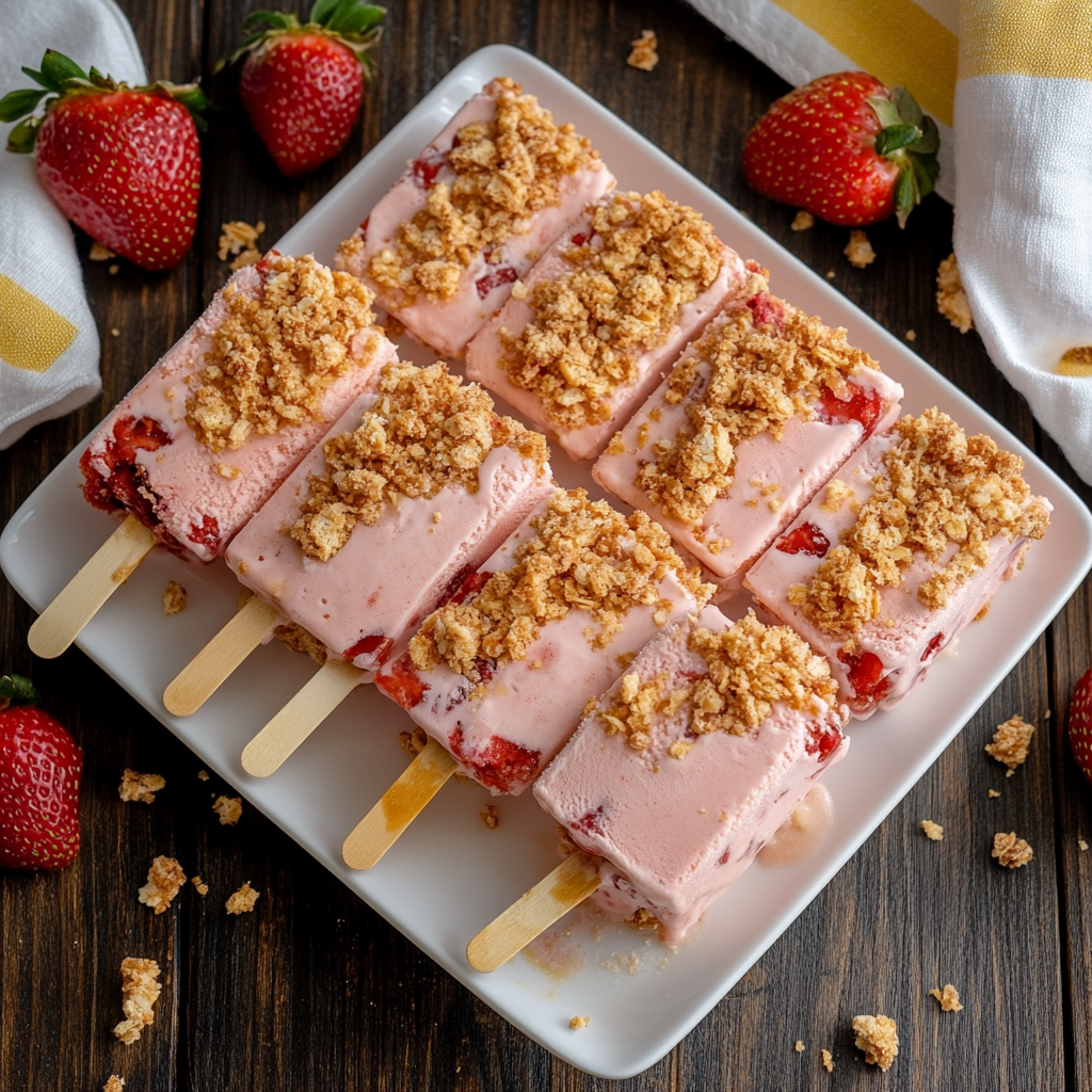 Homemade Strawberry Crunch Ice Cream Bars