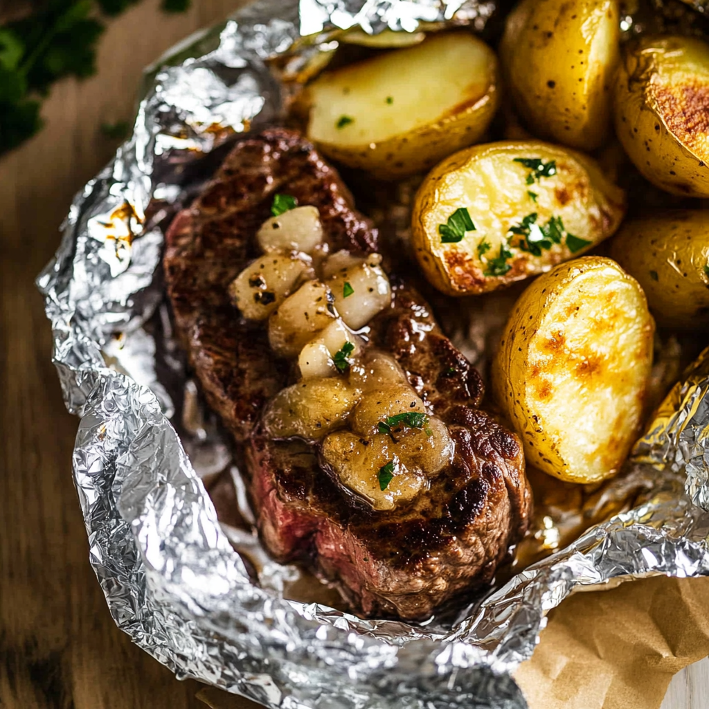 Garlic Butter Steak & Potato Foil Packets