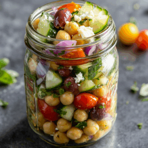 Mason Jar Greek Salad with Chickpeas
