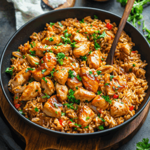 One-Pan Honey BBQ Chicken Rice Delight!