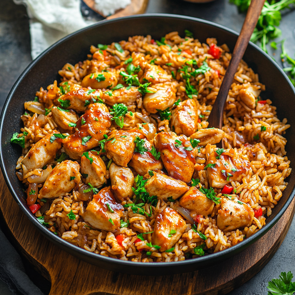 One-Pan Honey BBQ Chicken Rice Delight!