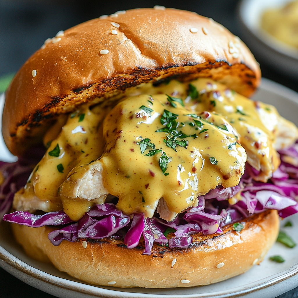 Slow Cooker Honey Mustard Chicken Sandwich