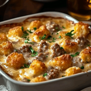 Sausage Gravy Tater Tot Casserole