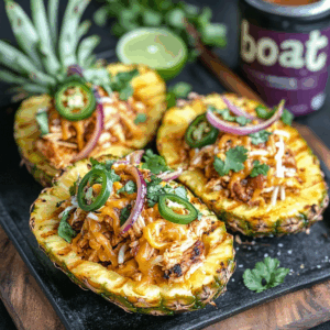 Hawaiian BBQ Chicken Nacho Boats