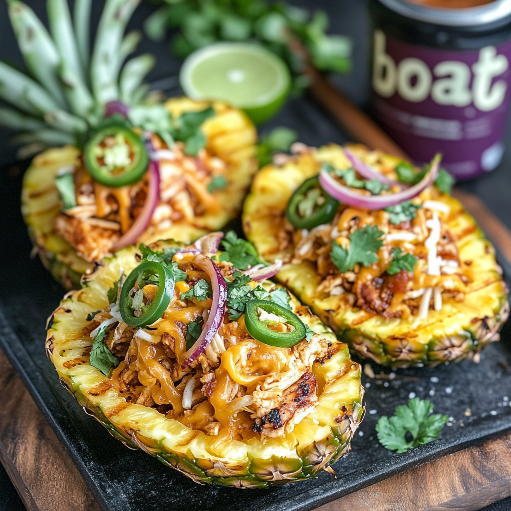 Hawaiian BBQ Chicken Nacho Boats