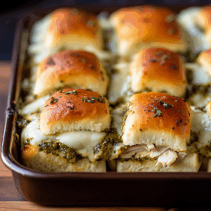 Cheesy Garlic Pesto Chicken Sliders