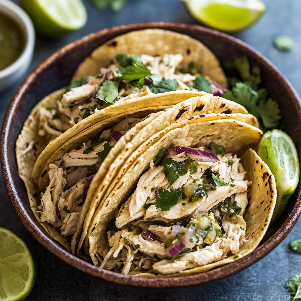 3-Ingredient Crockpot Salsa Verde Chicken Tacos
