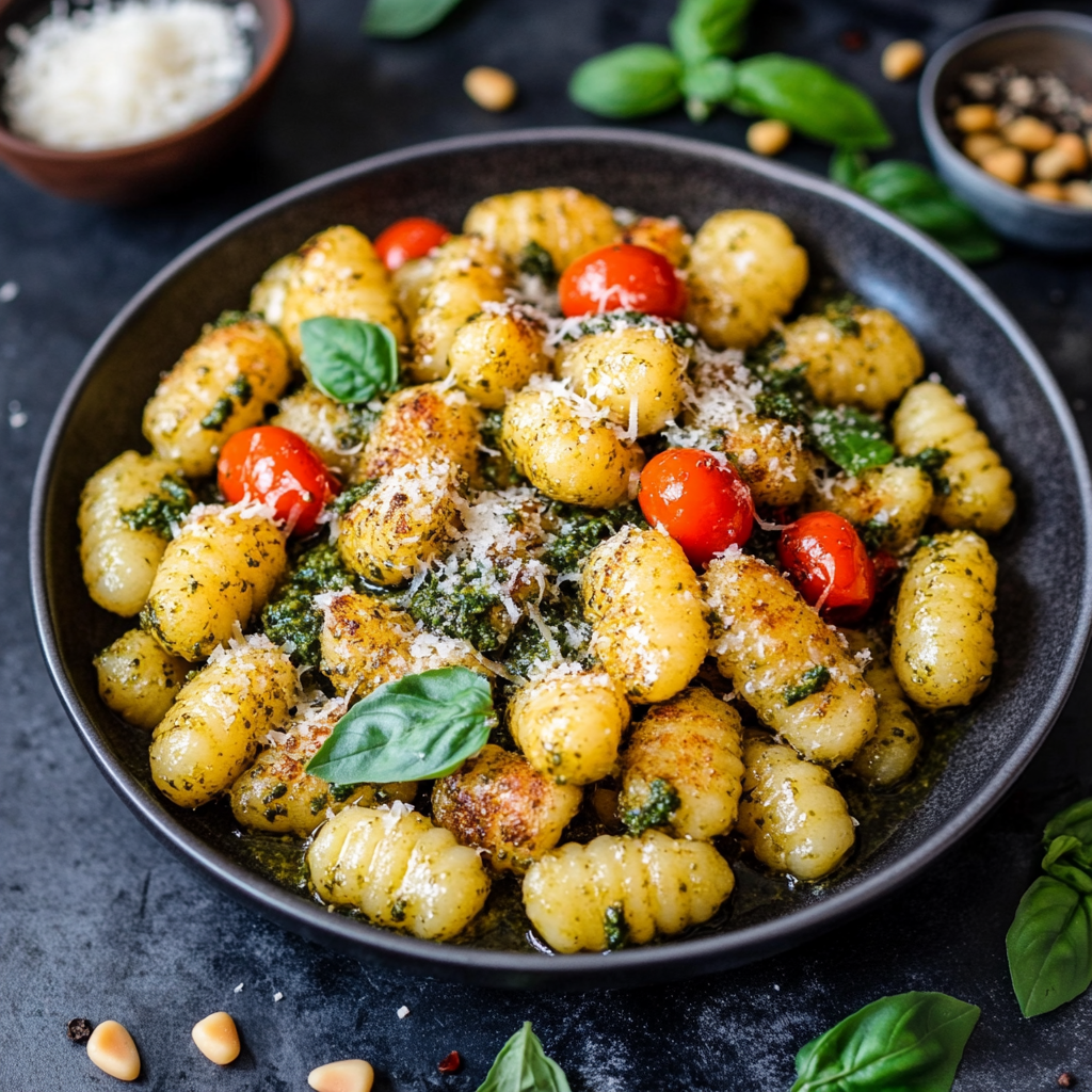 Crispy Gnocchi with Basil Pesto