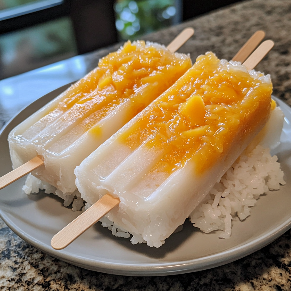 Mango Coconut Sticky Rice Popsicles