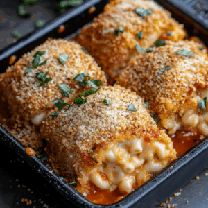 Mac & Cheese-Stuffed Chicken Parmesan Rolls