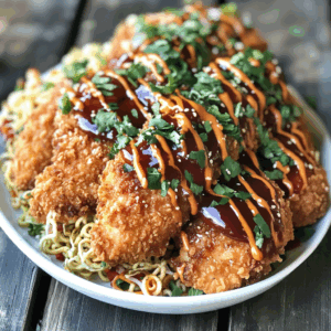 Ramen-Crusted Chicken with Spicy Maple Drizzle
