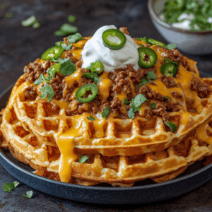 Cheddar Jalapeño Cornbread Waffle Nachos