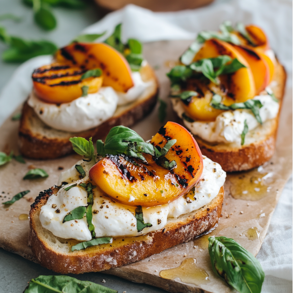 Grilled Peach Burrata Crostini Recipe