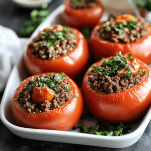 Mediterranean Beef Stuffed Tomatoes