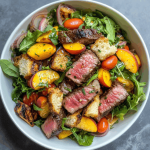 Seared Steak & Peach Panzanella Salad