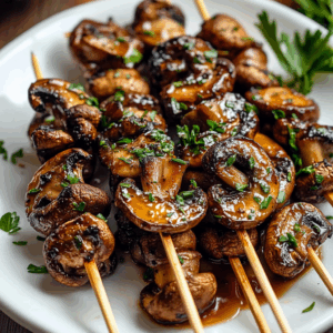 Balsamic Garlic Grilled Mushroom Skewers