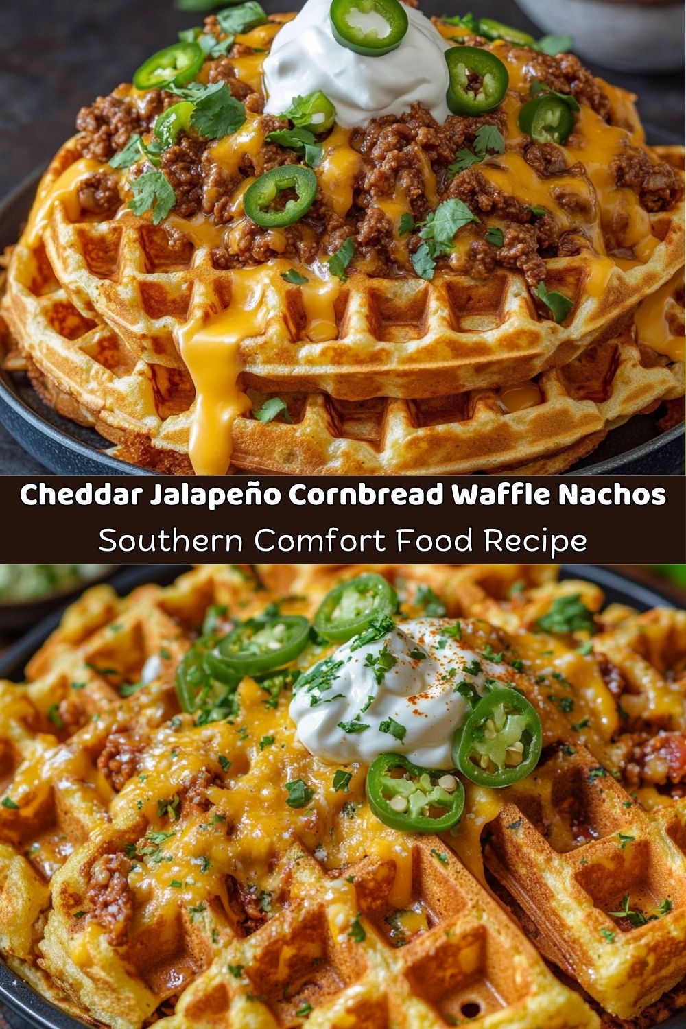 Cheddar Jalapeño Cornbread Waffle Nachos