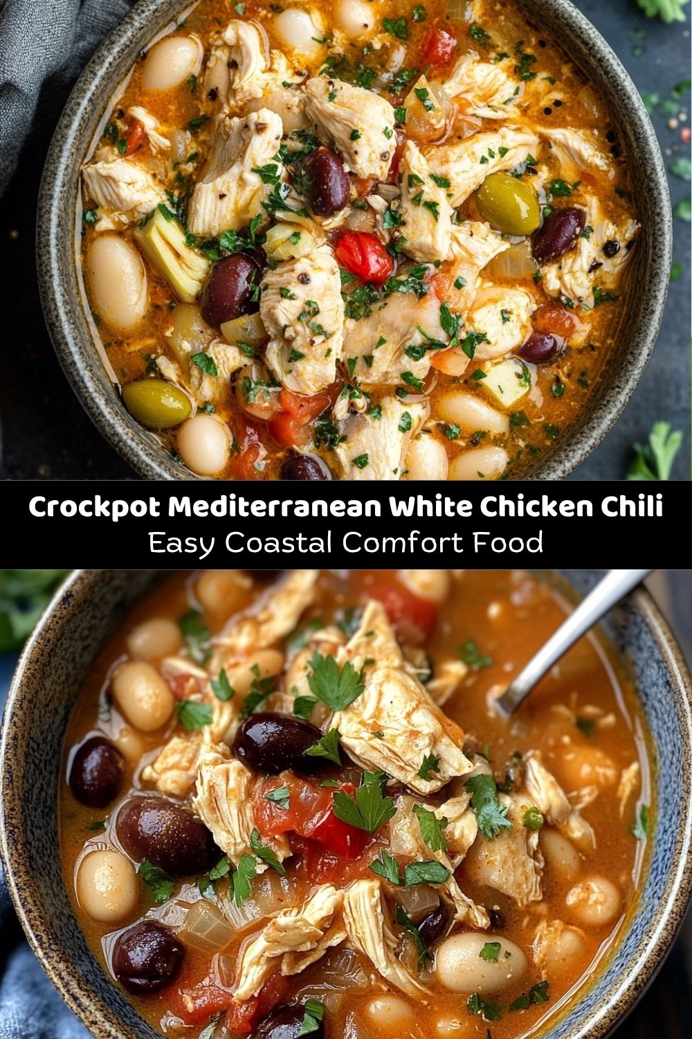 Crockpot Mediterranean White Chicken Chili