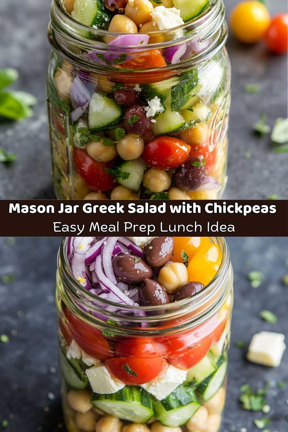 Mason Jar Greek Salad with Chickpeas