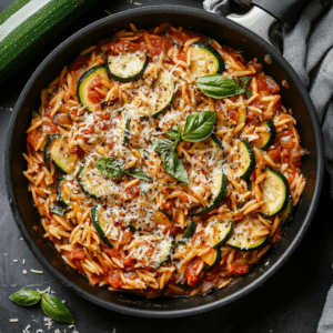 Spicy Zucchini Parm Skillet with Orzo