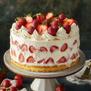 Strawberries and Cream Cheesecake Cake