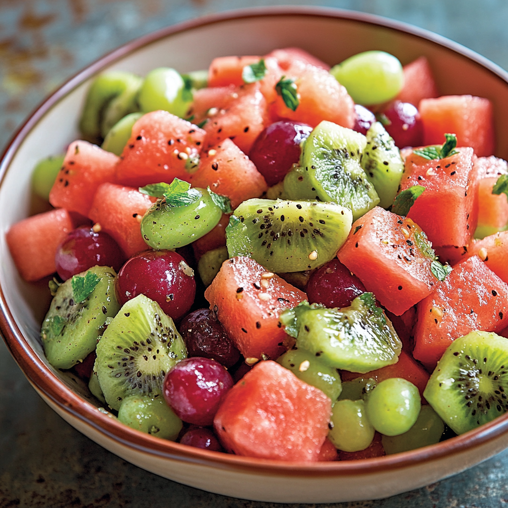 Watermelon Kiwi and Green Grape Salad