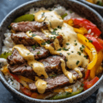 High Protein Philly Cheesesteak Rice Bowls