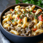 High Protein Philly Cheesesteak Mac n Cheese