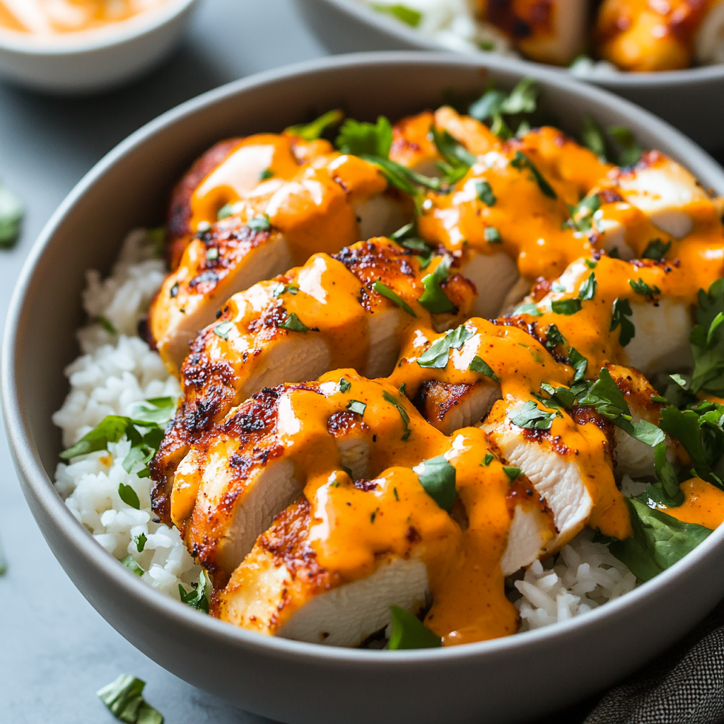 High Protein Bang Bang Chicken Rice Bowls