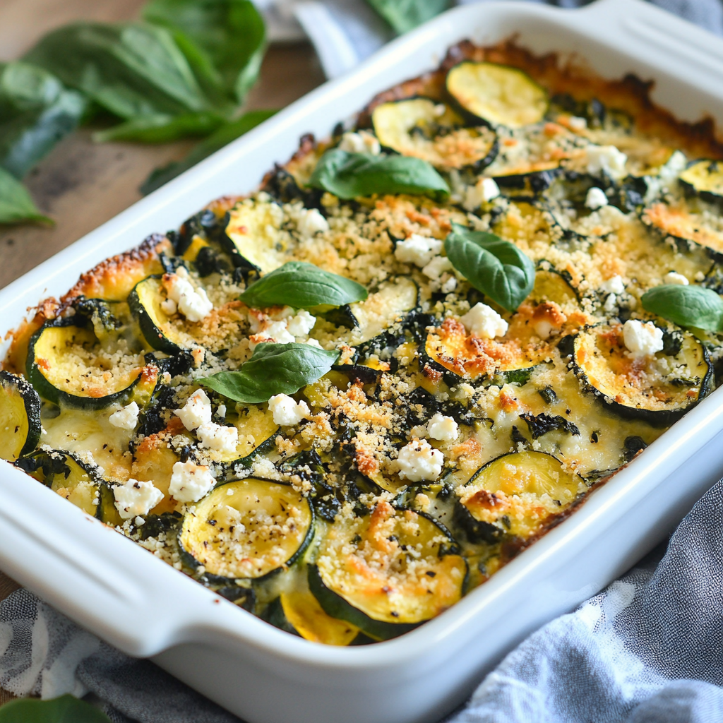 Baked Zucchini Spinach Feta Casserole
