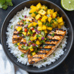 Grilled Salmon with Mango Salsa & Coconut Rice