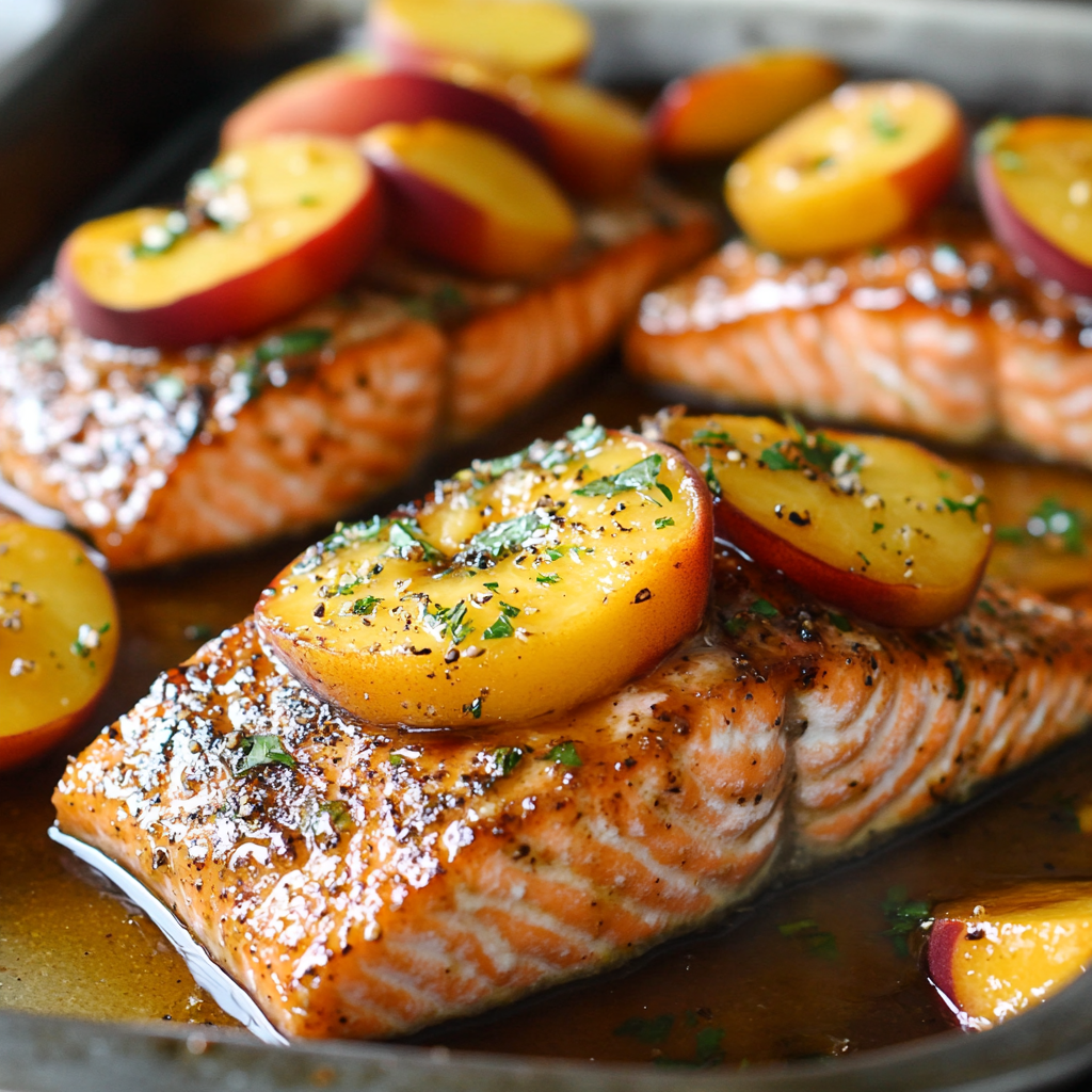 Salmon with Bourbon and Peaches