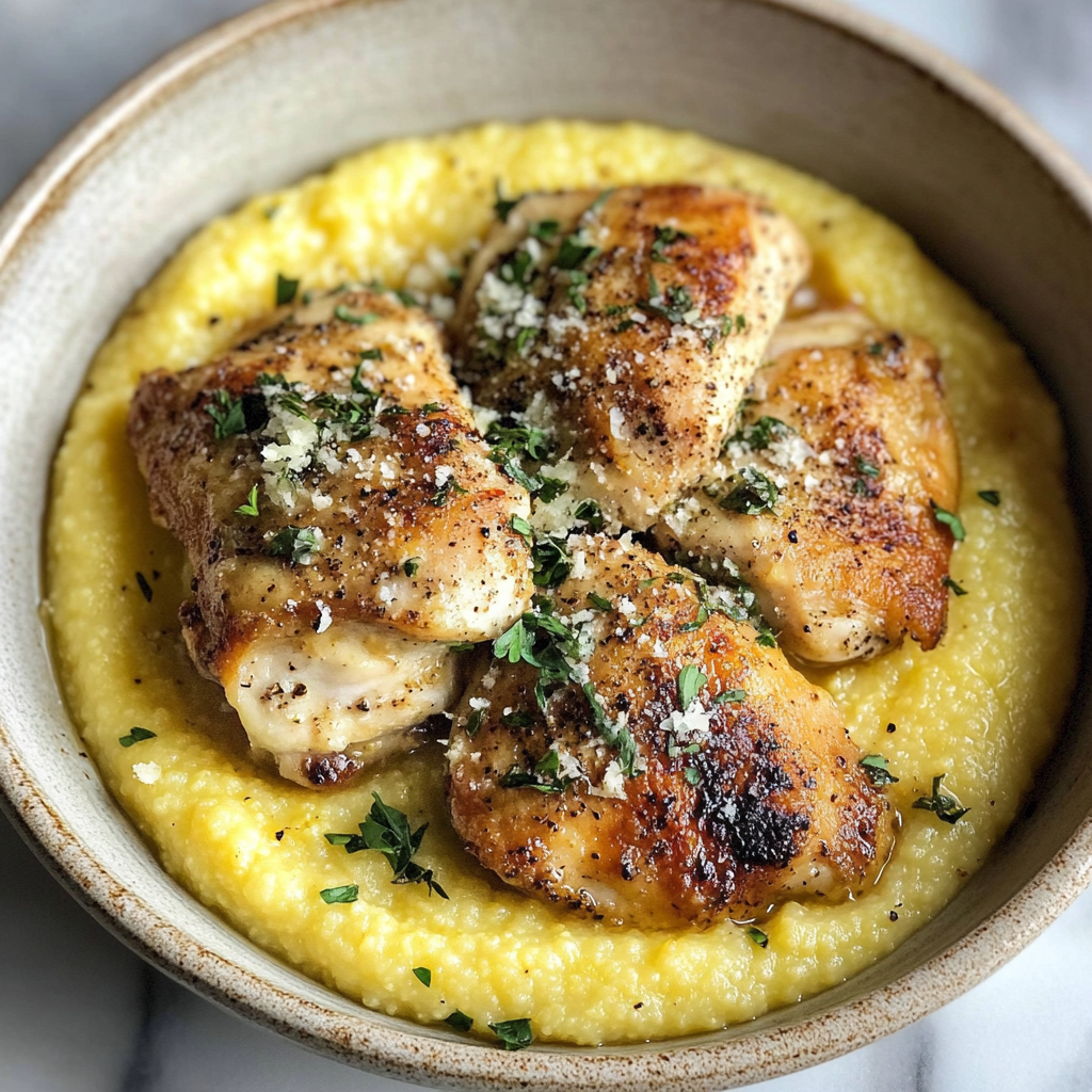 Creamy Polenta with Garlic Herb Chicken