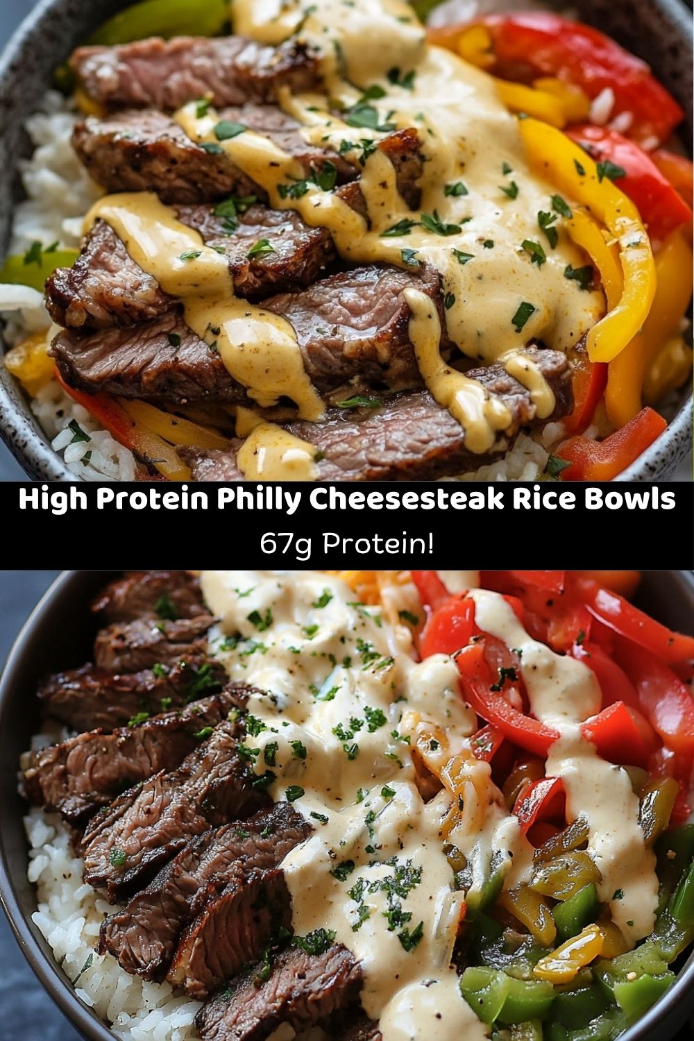 High Protein Philly Cheesesteak Rice Bowls