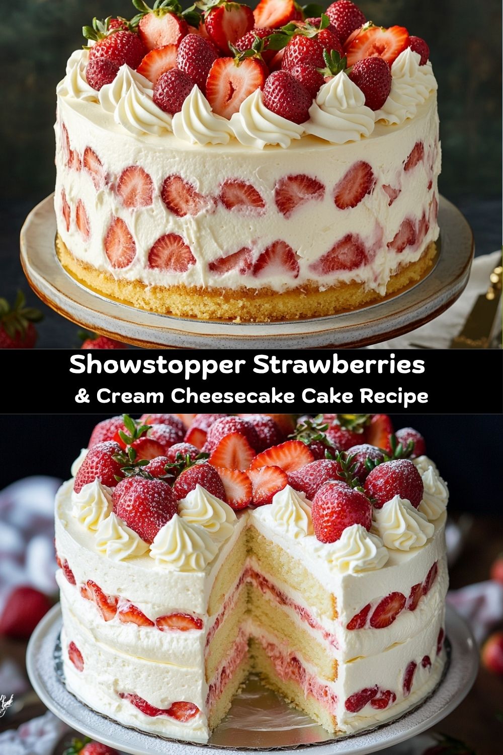 Strawberries and Cream Cheesecake Cake