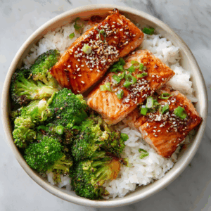Sesame Salmon Rice Bowls with Ginger Sauce